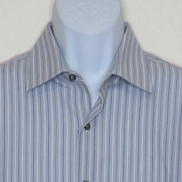Van Heusen* Men's Long Sleeve Button Down Curved Hem Pinstripe Dress Shirt~Large - Picture 9 of 10